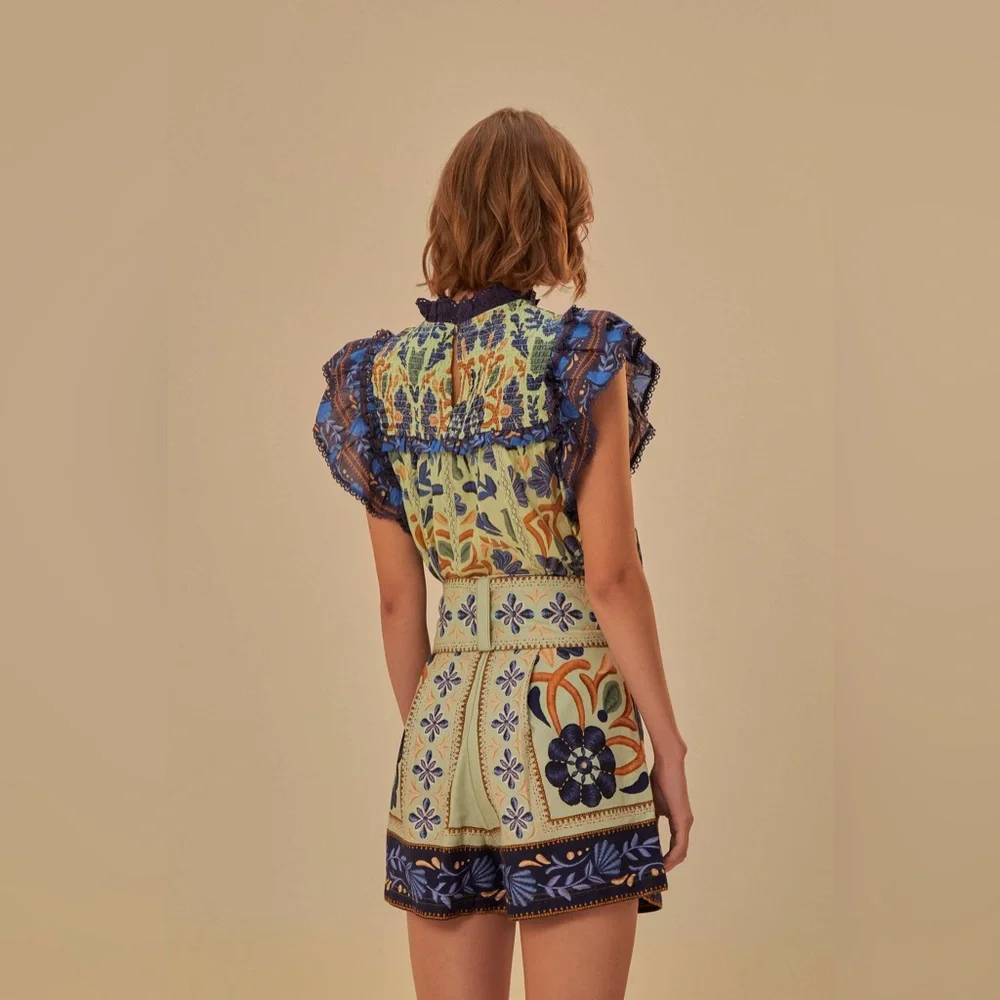 NWT FARM Rio Green Ocean Tapestry Belted Short 27 - Picture 10 of 13